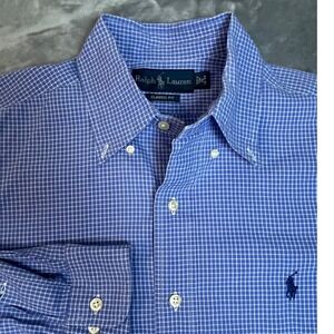 Ralph Lauren Men Classic Fit Blue Gingham Button Down Shirt Size 15 32/33